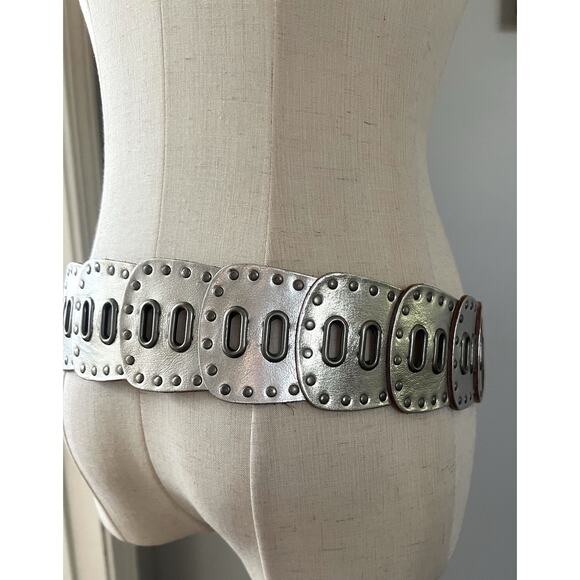 FOSSIL Silver Leather Studded Hipster Belt - Picture 4 of 11